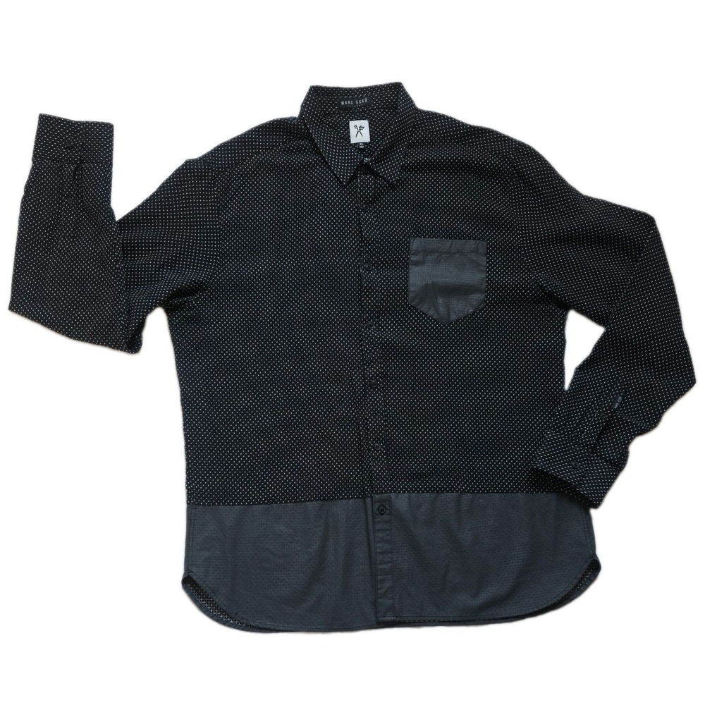 Marc Ecko Cut & Sew Men's XL Long Sleeve Button Down Shirt Black Geometric Dot